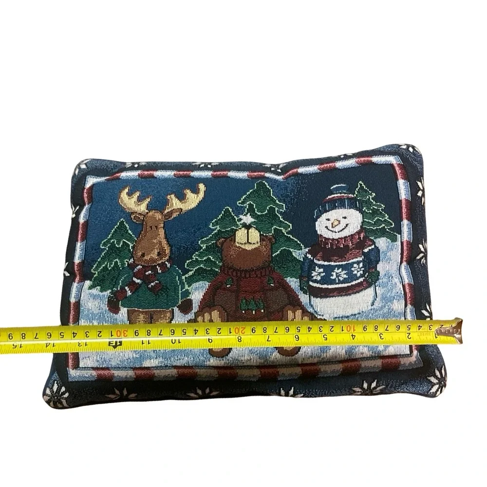 Christmas Tapestry Throw Pillow Moose Bear Snowman‎ Winter Navy Blue Holiday